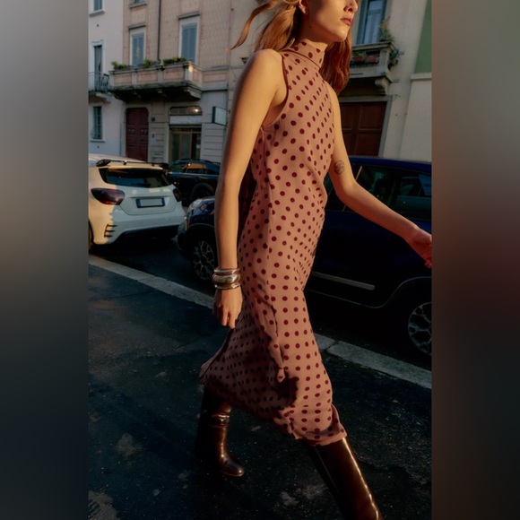 NWT ZARA TIED POLKA DOT MIDI DRESS - Picture 5 of 8